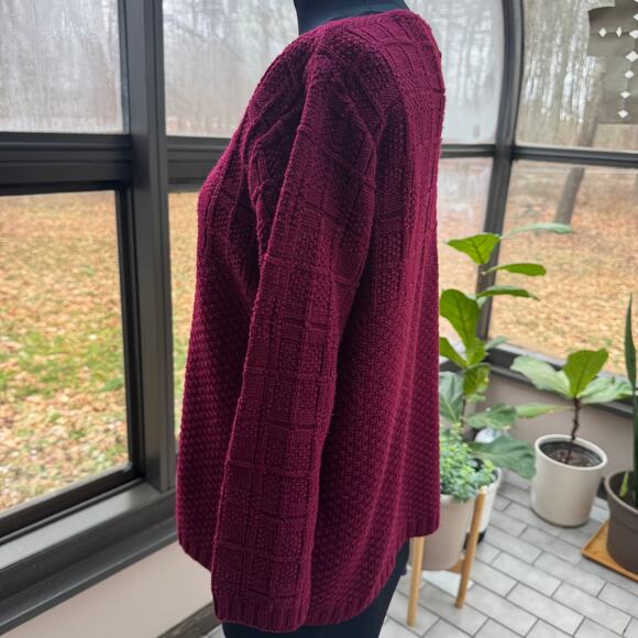 VTG Women Knit Sweater S Textured Cherry Burgundy Boxy Blouse Bobbie Brooks Fall - Picture 6 of 13